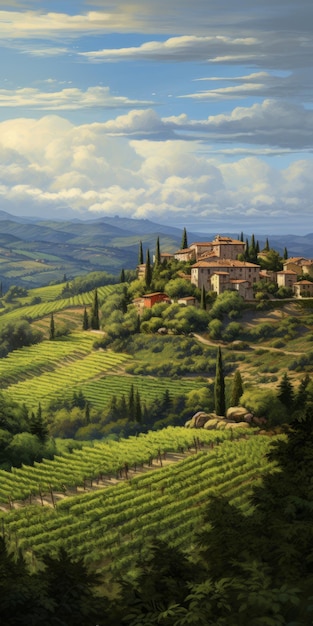 Pintura de paisagem de vinha italiana no estilo de Dalhart Windberg