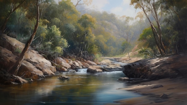 Pintura de paisagem do majestoso rio da Austrália