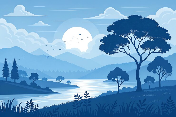 Foto pintura de paisagem monocromática azul para tela