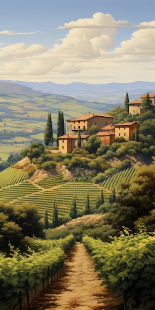 Pintura de paisagens de vinhas italianas com o estilo Dalhart Windberg