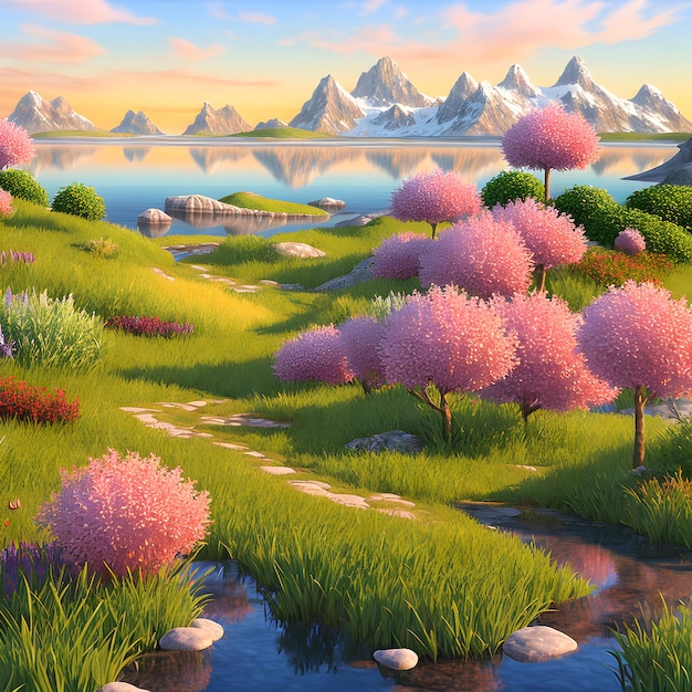 Pintura de paisagens multicoloridas de conto de fadas