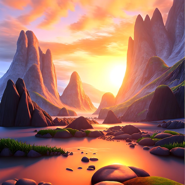 Pintura de paisagens multicoloridas de conto de fadas