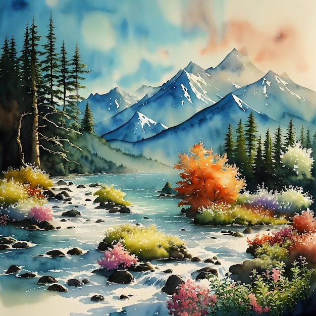 Pintura de paisagens multicoloridas de conto de fadas