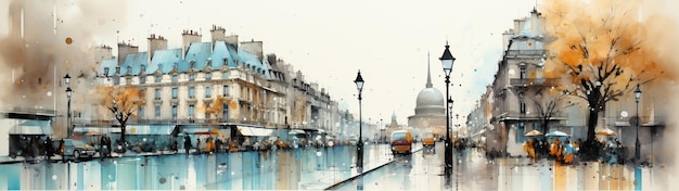 pintura de parede em aquarela de um papel de parede de rua de Paris