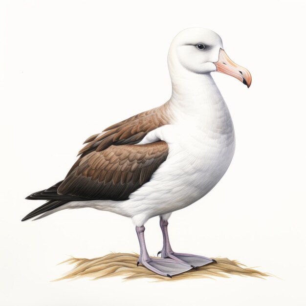 Foto pintura de pomba em fundo branco com albatroz de sobrancelha preta no estilo de ambrosius bosschaert