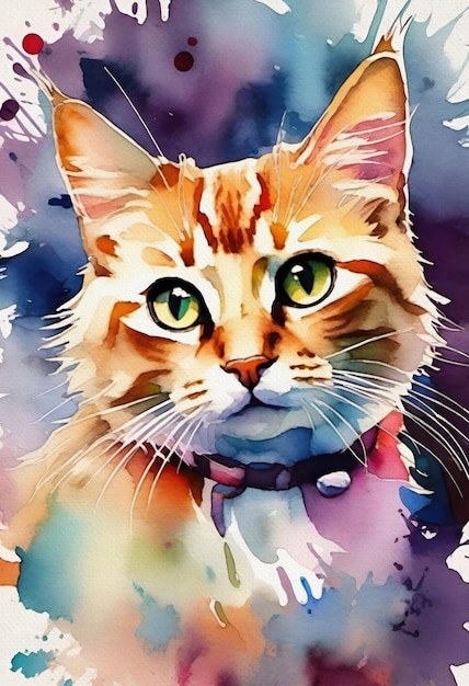 Pintura de retrato de gato fofo