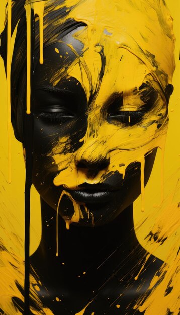 Pintura de retrato humano a partir de pinceladas em três tons de cores em preto, branco e amarelo