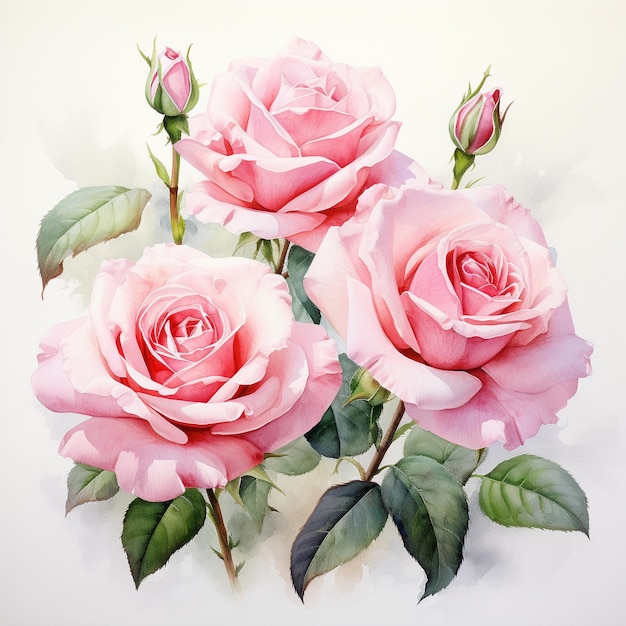 Pintura de rosas cor de rosa em IA generativa de fundo branco