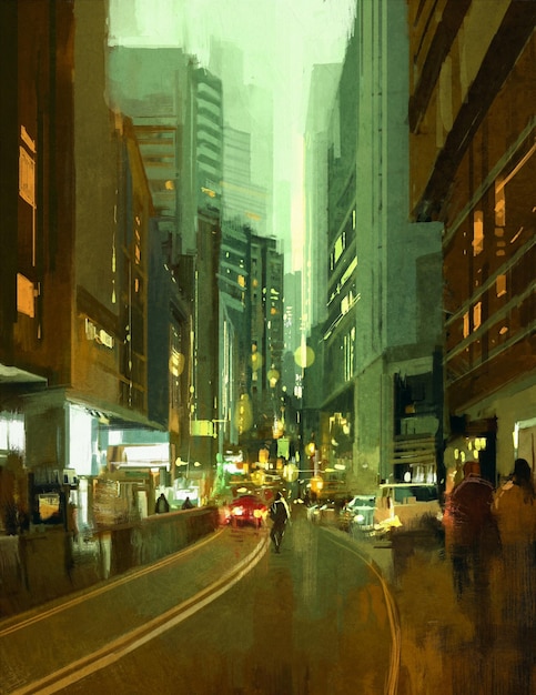 pintura de rua em cidade urbana moderna à noite
