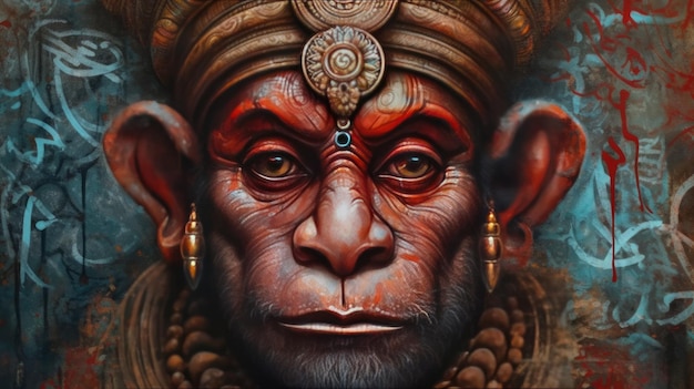 Pintura de Shri Hanuman graffiti art generative AI