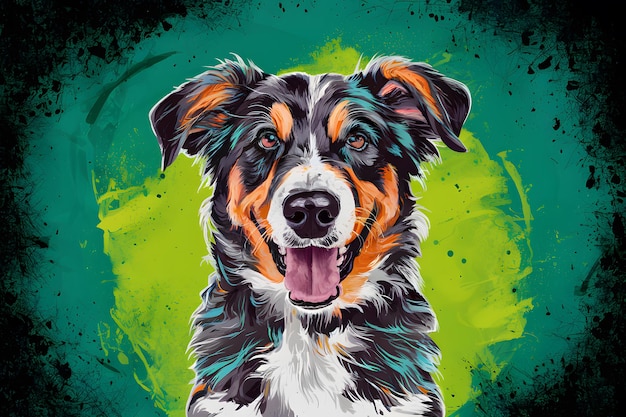 Pintura de tinta colorida de cão em fundo de arte digital grunge