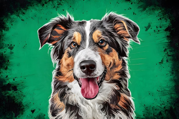 Pintura de tinta colorida de cão em fundo de arte digital grunge