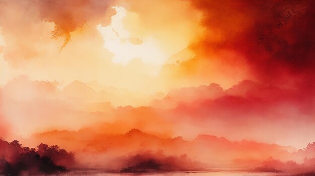 pintura de tinta de iluminação suave cores suaves textura de papel de arroz respingo de tinta sol vermelho luz da manhã