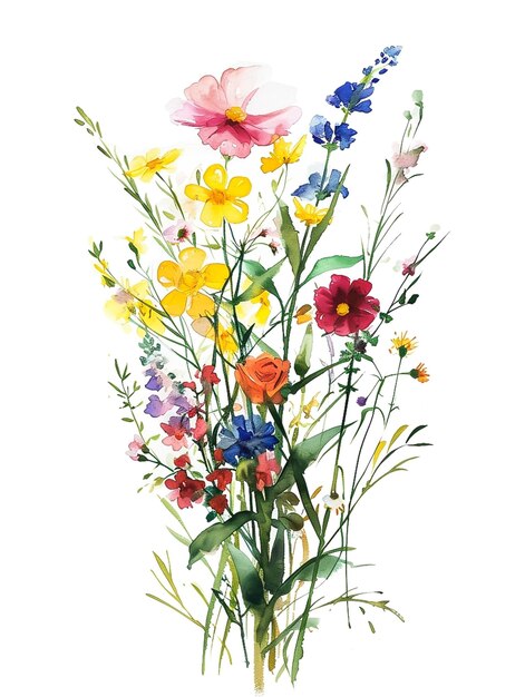 Pintura de um buquê de flores sobre um fundo branco