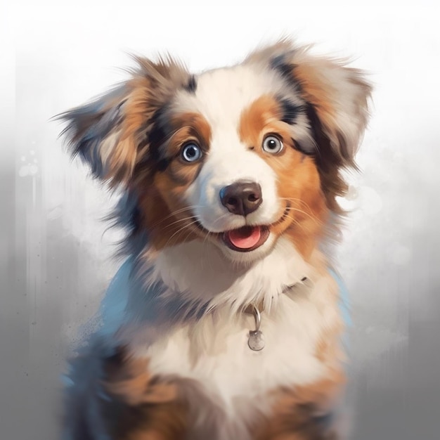 pintura de um cachorro com coleira azul e coleira branca generativa ai