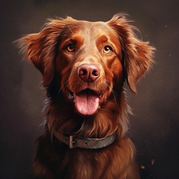Pintura de um cachorro com coleira e coleira em volta do pescoço generativa ai