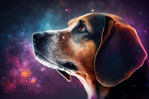 pintura de um cachorro com um fundo de espaço ai generativo