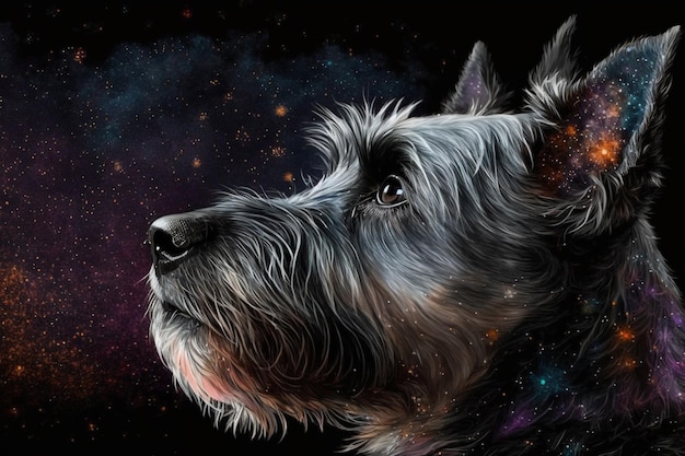 pintura de um cachorro com um fundo de espaço ai generativo