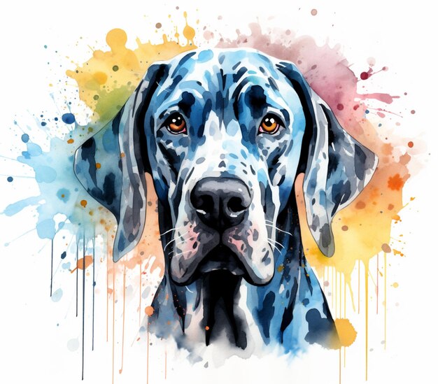 pintura de um cachorro com uma mancha azul e branca no rosto ai generativa