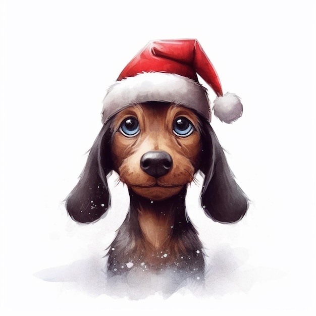 pintura de um cachorro usando um chapéu de Papai Noel na neve gerativa ai