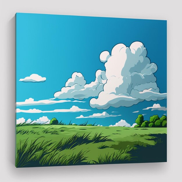 pintura de um campo com algumas nuvens no céu generativo ai