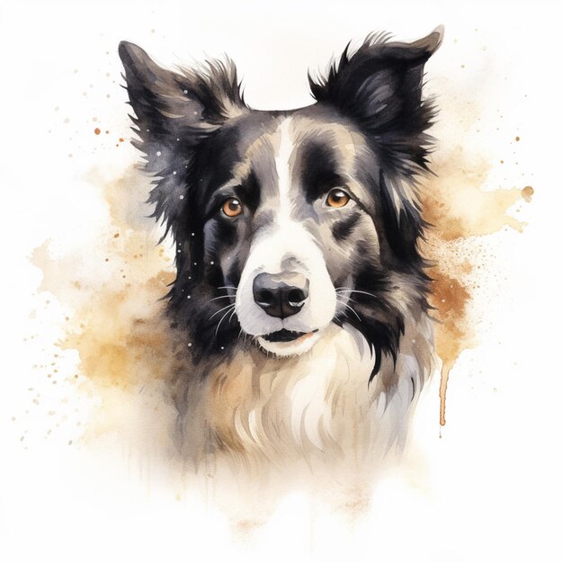 pintura de um cão com um fundo branco e uma borda preta e branca generativa ai
