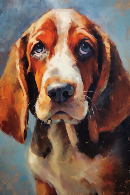 Pintura de um cão com um olhar triste em seu rosto generativo ai