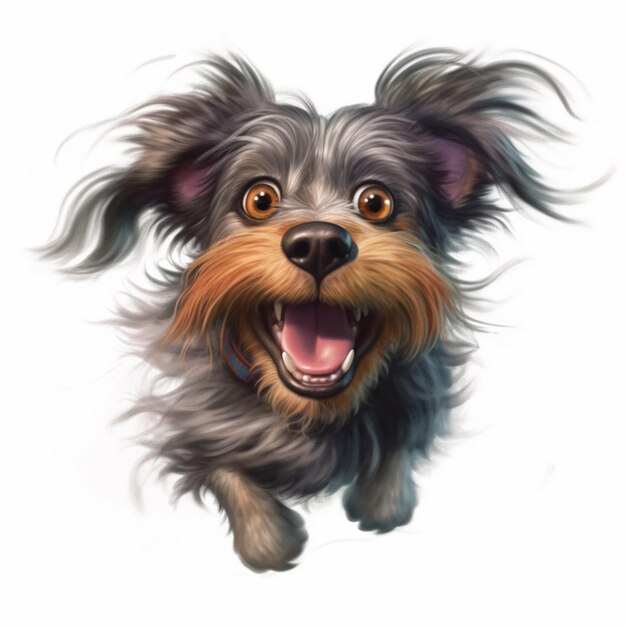 pintura de um cão com um rosto feliz e um cabelo longo generativo ai