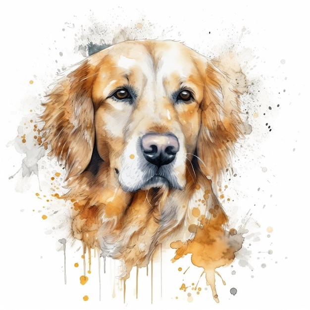 pintura de um cão com um rosto salpicado e um fundo branco