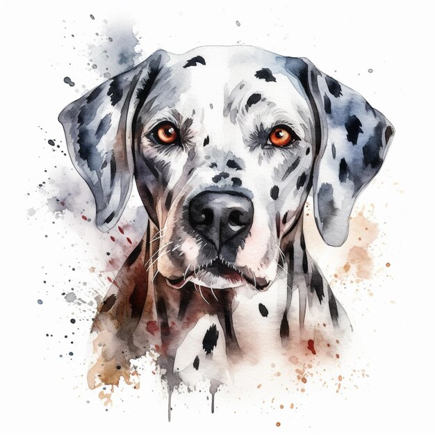 pintura de um cão dalmático com olhos vermelhos e manchas generativo ai