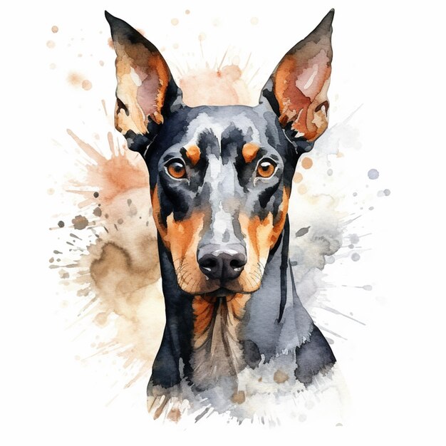 pintura de um cão doberman com um efeito de aquarela generativa ai