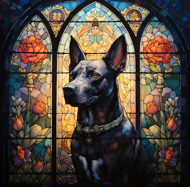 pintura de um cão na frente de um vitral generativo ai