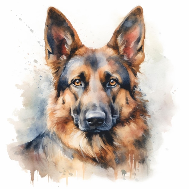 Pintura de um cão pastor alemão com um fundo branco generativo ai