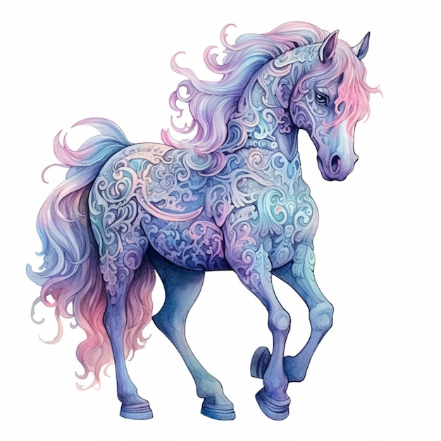 pintura de um cavalo com uma crina linda e uma crina colorida generativa ai