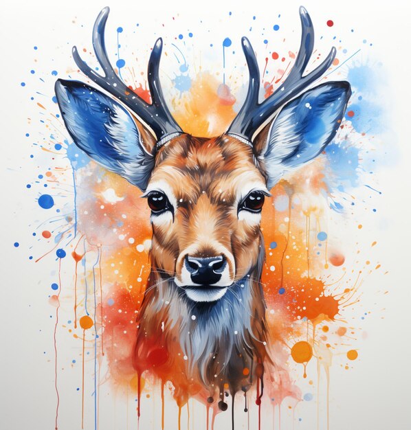 Pintura de um cervo com chifres e um fundo colorido generativo ai