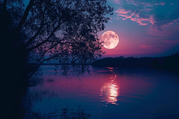 Pintura de um céu noturno com lua cheia