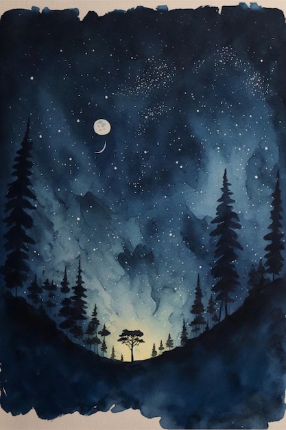 Pintura de um céu noturno com uma lua cheia generativa ai