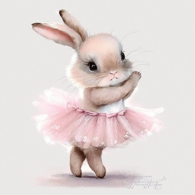 pintura de um coelho vestido com um tutu rosa e uma camisa branca generativa ai