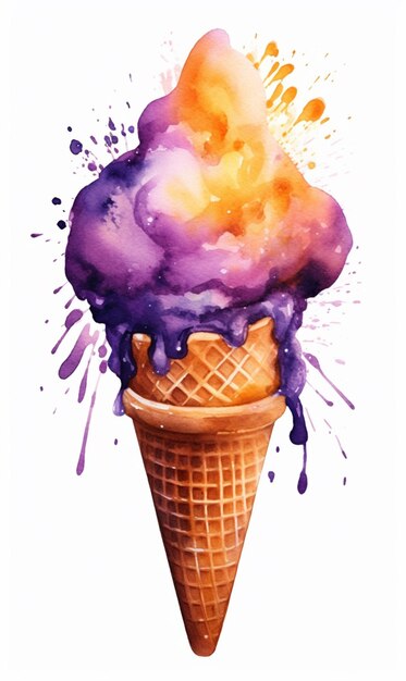 pintura de um cone com líquido roxo e laranja generativo ai