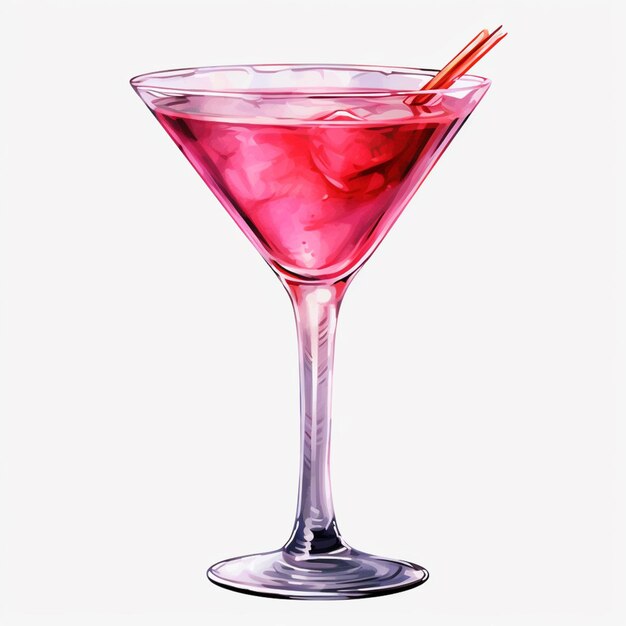 pintura de um coquetel rosa em um copo com canudo ai generativo