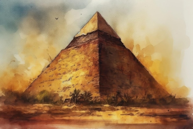 Pintura de um desenho a aquarela da Pirâmide de Queops