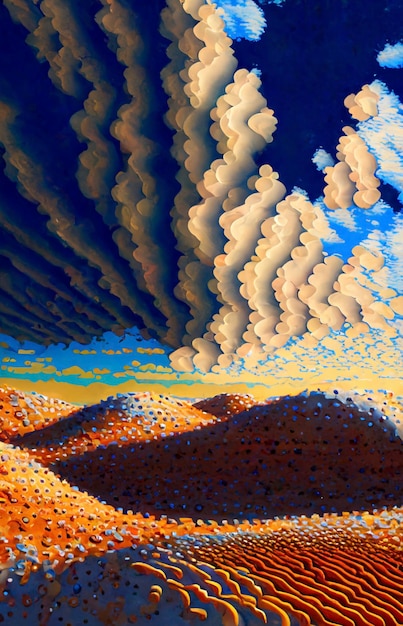 Pintura de um deserto com nuvens no céu generativo ai