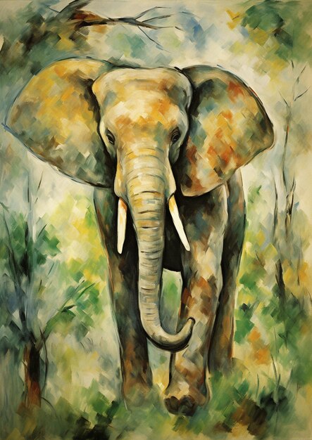 pintura de um elefante com presas e presas em um campo generativo ai