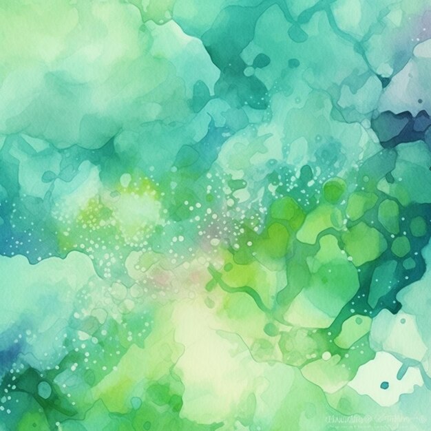 pintura de um fundo de aquarela verde e azul com bolhas generativas ai