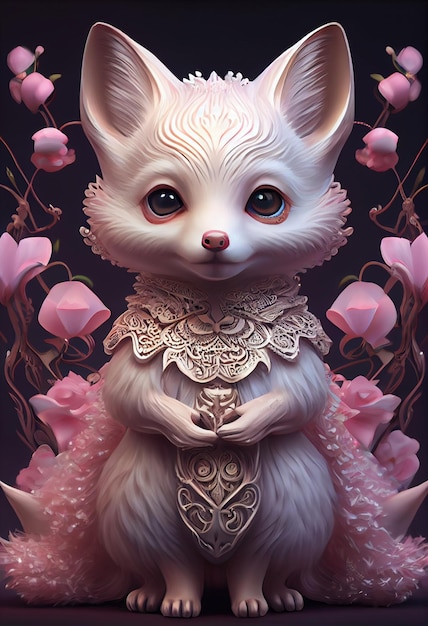 Pintura de um gato branco usando um vestido rosa generativo ai