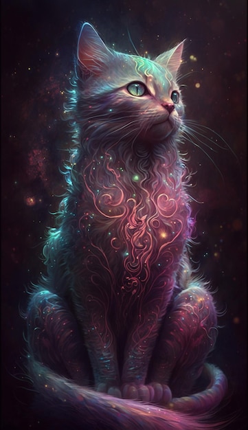 Pintura de um gato com ai generativo colorido