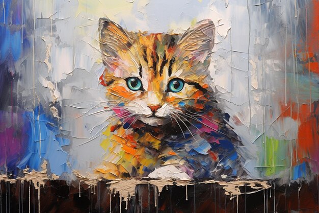 pintura de um gato com olhos azuis sentado em uma borda generativa ai