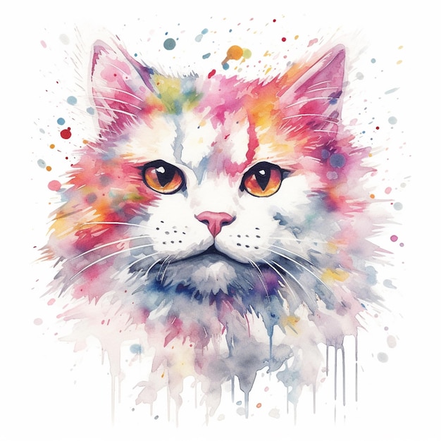 pintura de um gato com rosto colorido e olhos generativos ai