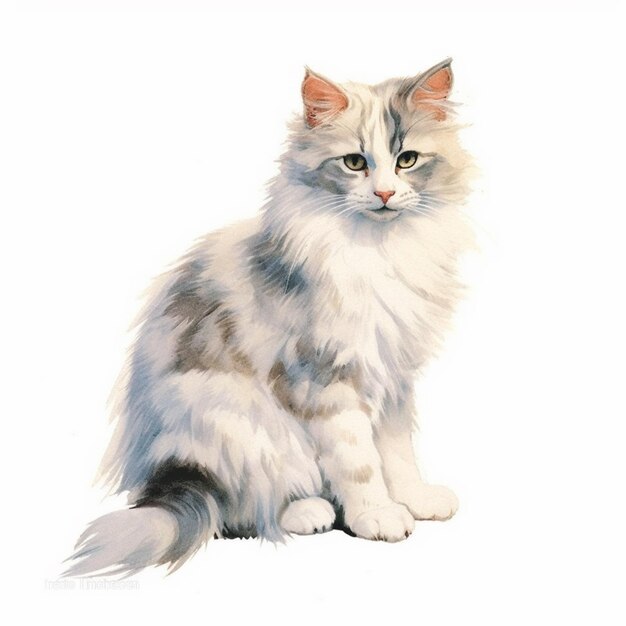 Pintura de um gato sentado em uma superfície branca com um fundo branco generativo ai