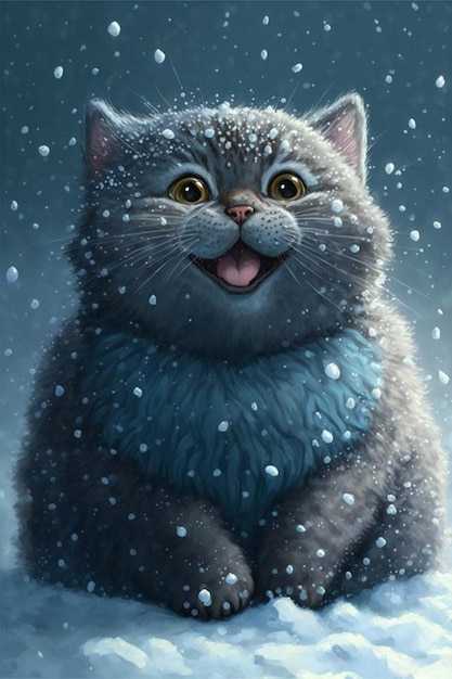 Pintura de um gato sentado na neve generativa ai